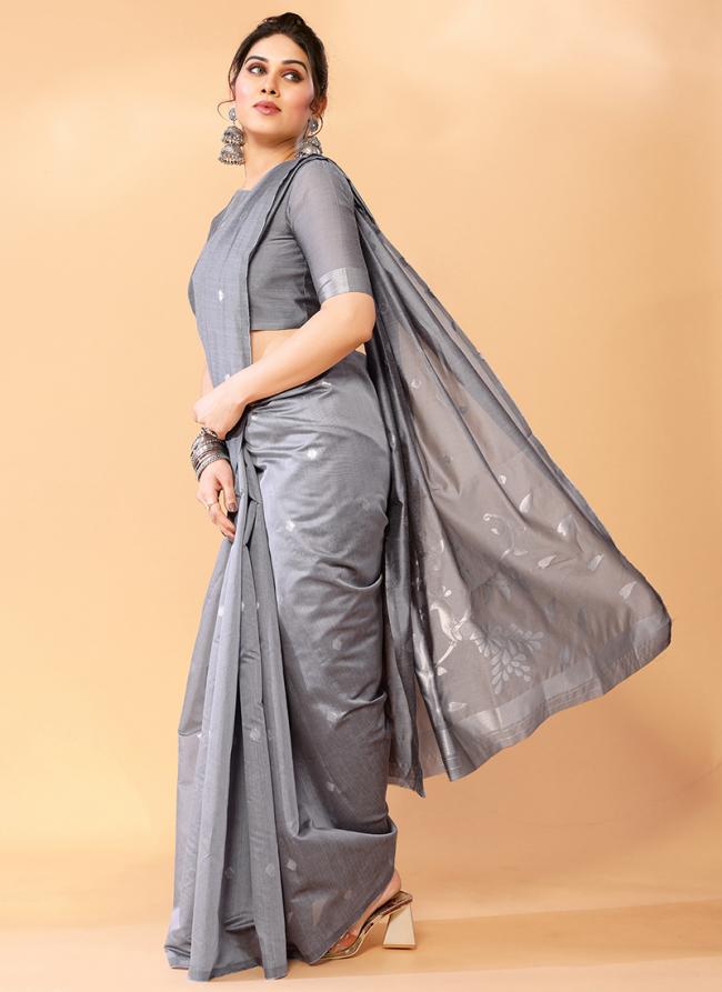 Chanderi Silk Grey Party Wear Weaving Saree